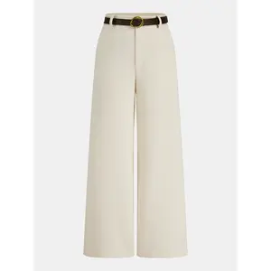 Belted Linen-Blend Wide-Leg Pants