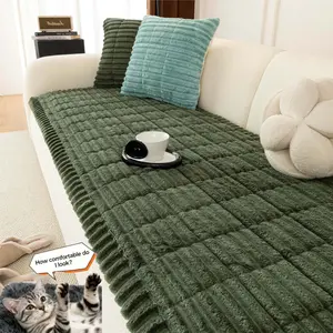 Non-Slip Plush Ribbed Warm Winter Fluffy Sofa Cover for Cats & Dogs, Pet-Friendly Washable Furniture Slipcover, Washable Furniture Protectors, Soft Cozy Sofa Mat for Living Room, Multi-Size 1-4 Seater Sofa, Universal Sofa Protector, Dustproof Couch Pad