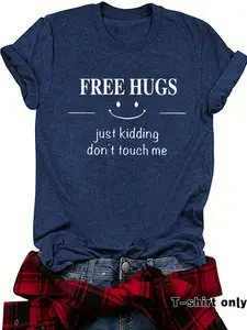 Women's Smile Face Graphic Print Round Neck Tee, Fashion Casual Fit Crew Neck T-Shirt for Daily Holiday Vacation Outdoor Wear, Ladies Clothes for Summer, Top, Womenswear