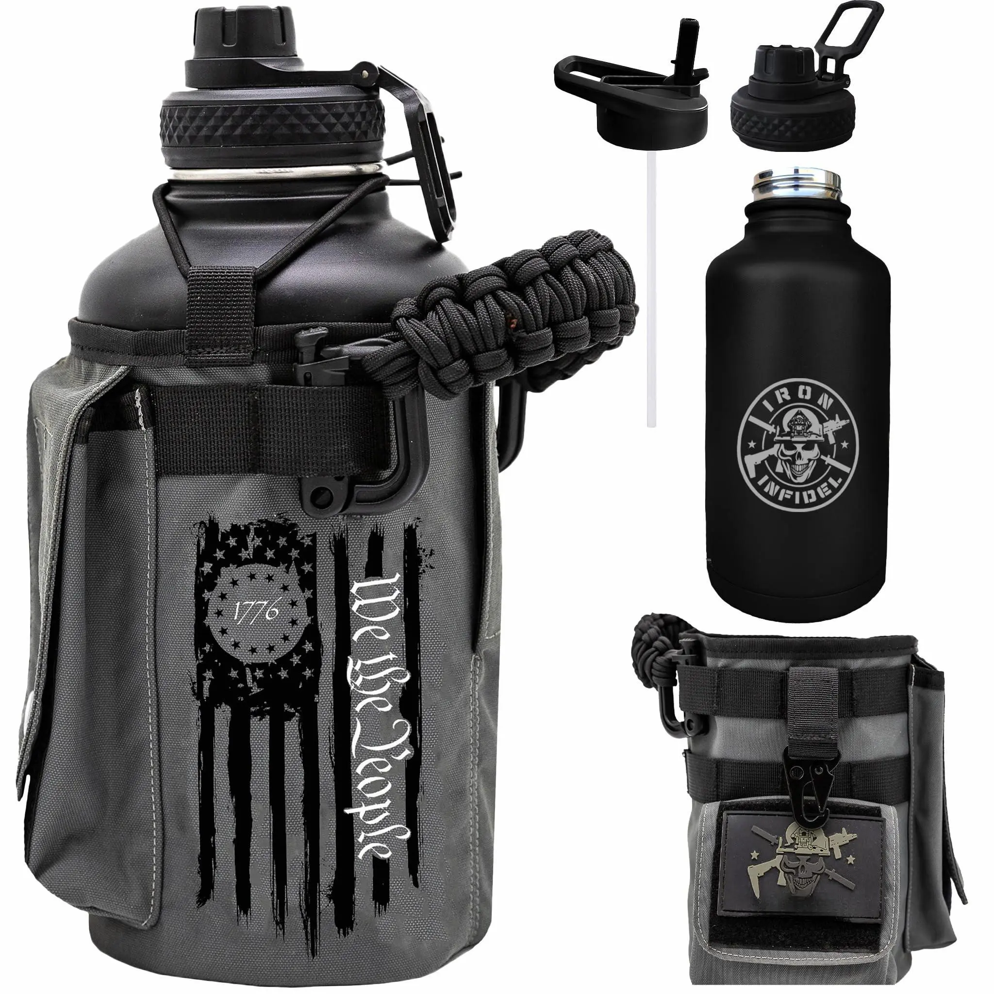 Battle Bottle - Half Gallon Water Insulated  64 Oz Stainless Steel Jug With Paracord Handle Gym Flask For Men Rugged Sleeve Storage (betsy Ross 2 Liter)