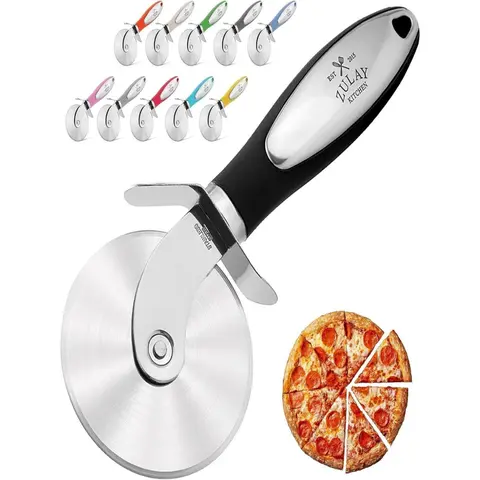 Zulay Kitchen Large Pizza Cutter Wheel - Premium Stainless Steel Slicer with Non-Slip Handle, Super Sharp, Easy to Clean, and Dishwasher Safe