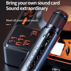 Karaoke microphone Built-in Sound Card Condenser Studio for  Bluetooth Speaker Micro Voice Changer Audio Connection wireless stereo Magnetic Space iphone singing  machine Rechargeable home  ktv smart speaker Portable Mini home party