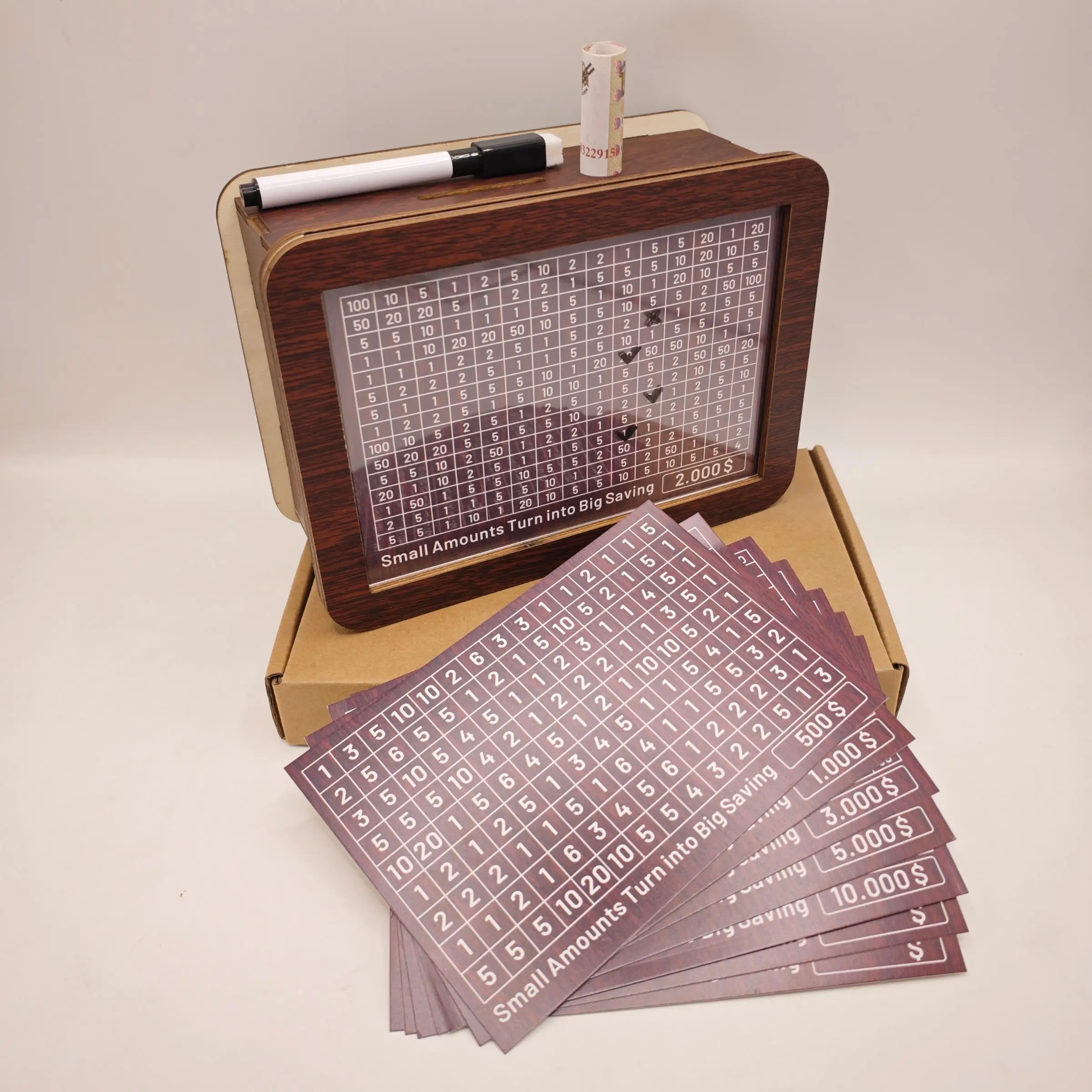 Wooden Money Box with Counter, 1 Count Retro Money Saving Box with Target and Numbers, Room Accessories Savings Challenges Money Box for Home Office