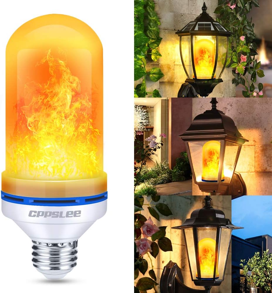 Flame Light Bulbs, 4 Modes Flickering Effect, E26 Base Fire Flame Bulb, Ideal for Halloween and Christmas Party Decorations, Yellow, 2 Pack