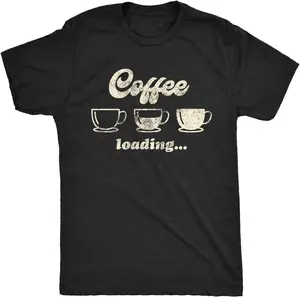 Coffee Loading Funny Mug Computer Graphic T-Shirt Men Caffeine Addict Casual Short Sleeve Tee Morning Program Humor Novelty Apparel Perfect Birthday Holiday Gift For Coffee Tech Guys Relaxed Fit Office Streetwear Cotton Daily Top