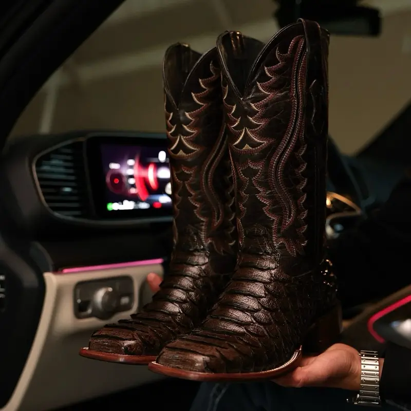 Brown Python Boots- Square Toe