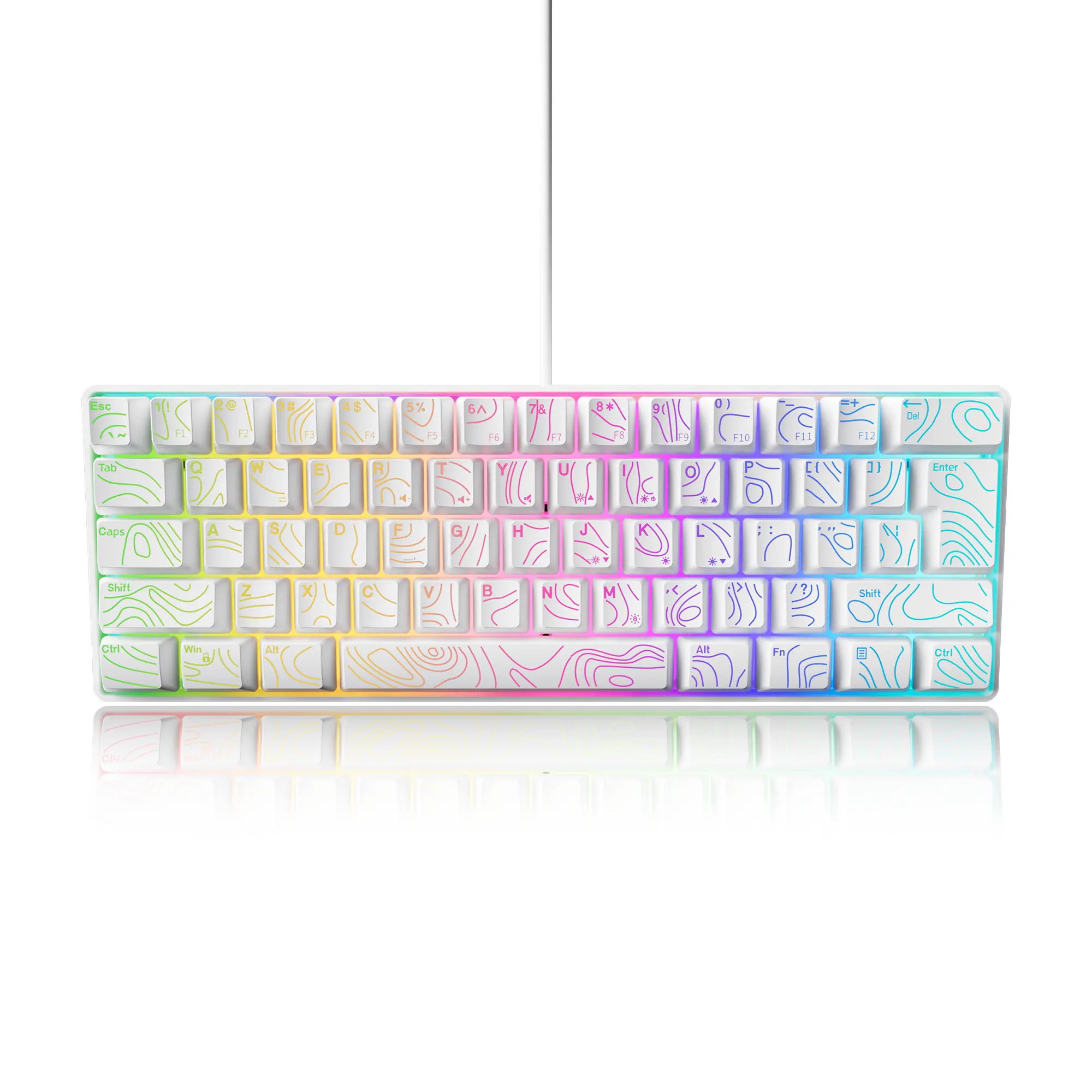 7KEYS Wired 60 Percent Gaming Keyboard (Gamer Stuff), 61-Key Mini Keyboard Escape with RGB Lighting, 25-Key Anti-Ghosting, PBT Resin Black Outline Keycaps, Ultra Compact Portable PC Accessory for PC, Mac, Laptop