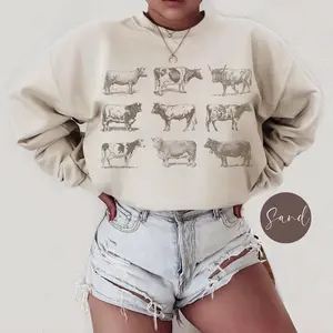 Vintage Cow Graphic T-Shirt OR Sweatshirt, Cute Bull Farmer Mom shirt, Bull Cattle Cottagecore Crewneck Shirt, Gift for Cow Lover, Womens Clothing tee shirt