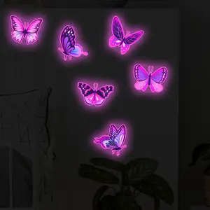 Night Glow Luminous Floral Flower Butterfly Decorative Wall Sticker for Kids' Room, Home Decor Decal, Bedroom Decoration