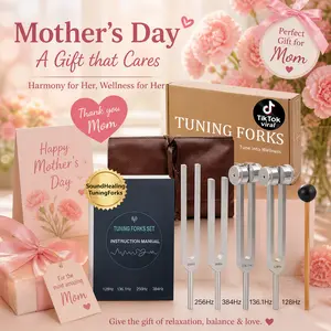 Mother's Day Sale! Resonance Sound Healing Tuning Fork Set – 128Hz, 136.1Hz, 256Hz, 384Hz with Activator – Sound Therapy for Stress Relief, Deep Relaxation & Chakra Balancing