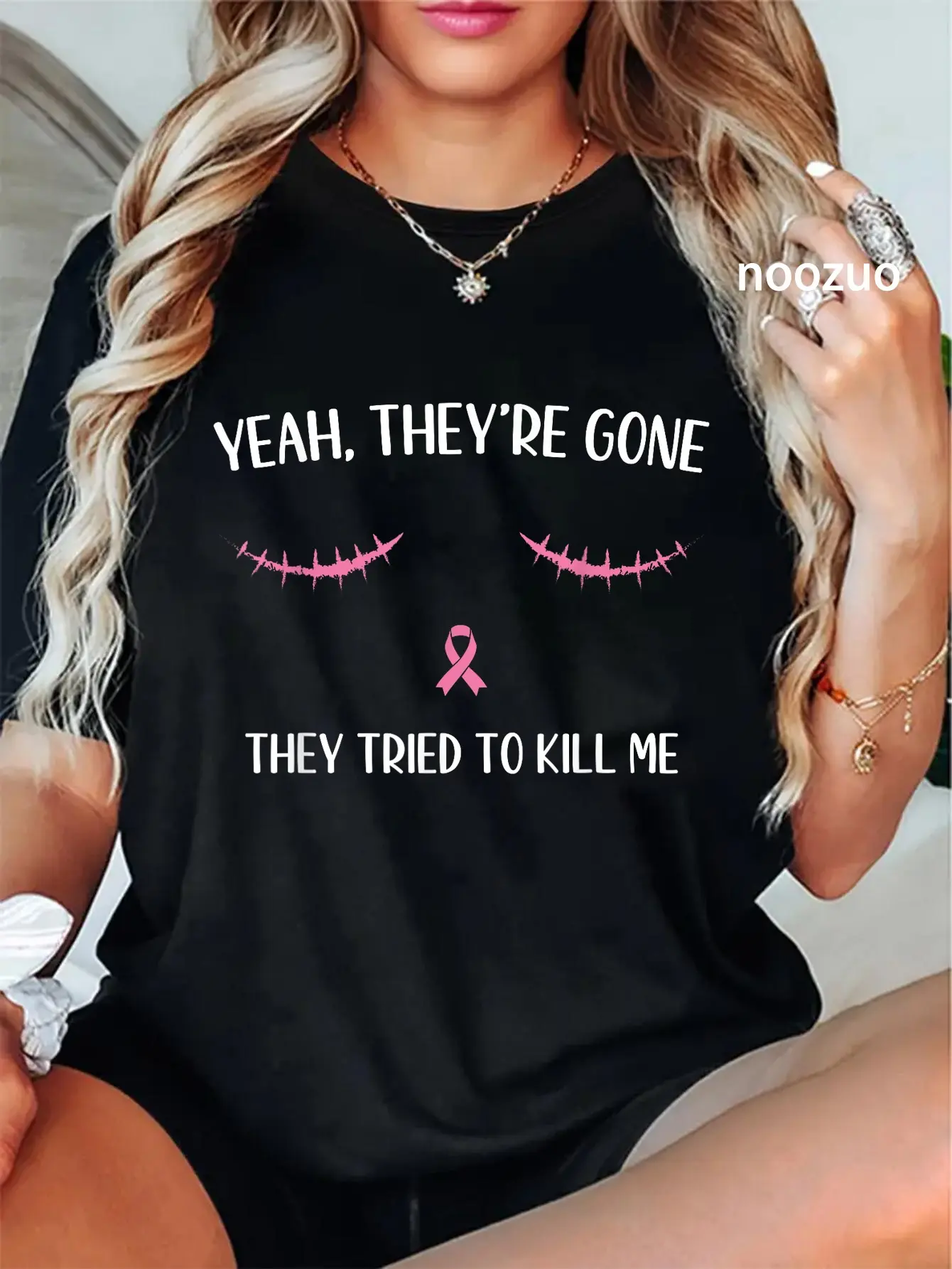 Women's 100% Cotton Round Neck Graphic Tshirt - Everyday Casual Top for Lady Post Mastectomy Surgery Recovery & Breast Cancer Survivors