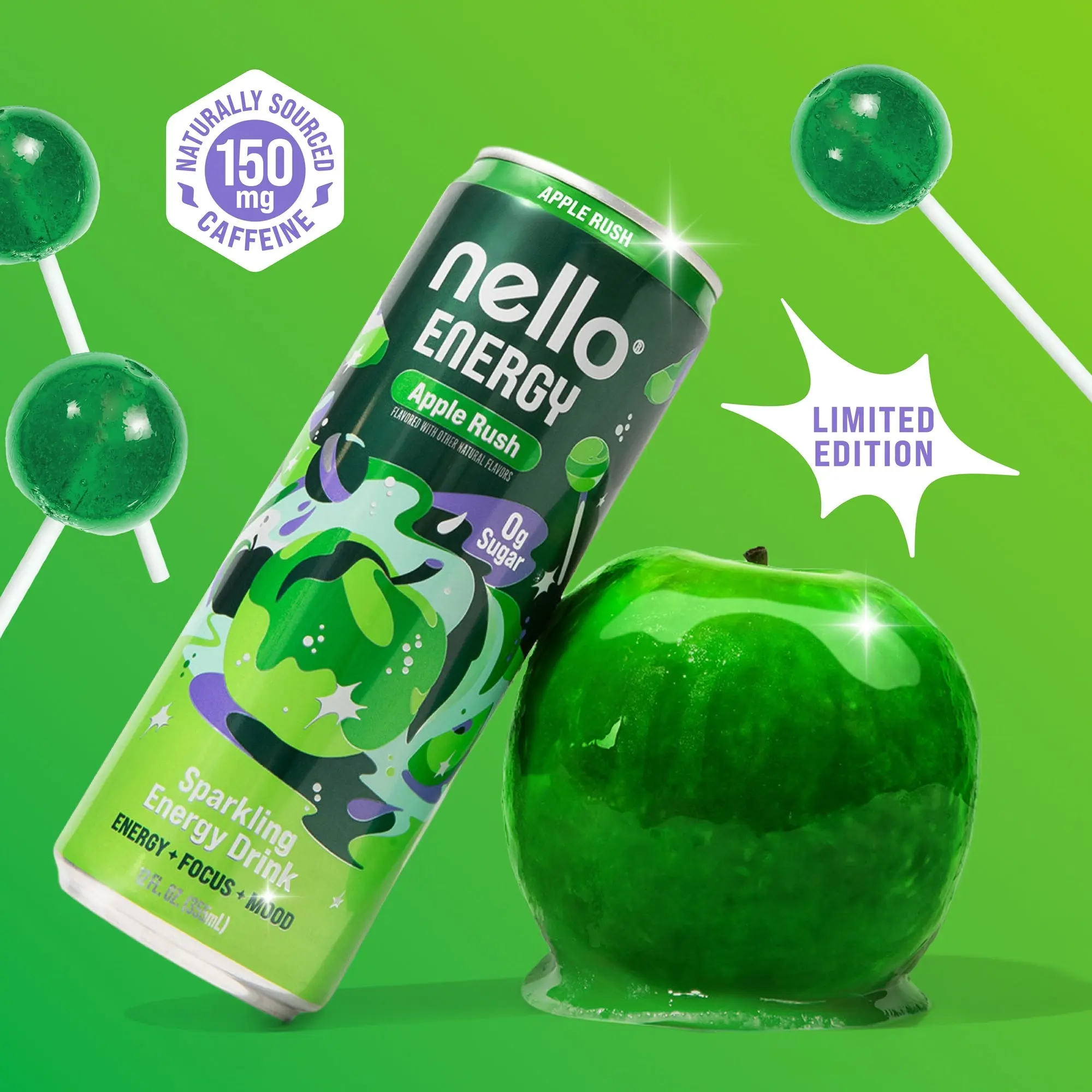 Nello Energy - Sparkling Energy Drink / Focus & Mood Support Drink, 12-Pack RTD Cans, 12 Fl oz, 150mg Natural Caffeine, L-Theanine, Alpha-GPC, Taurine, N-Acetyl-L-Tyrosine, Vitamin B6/B12