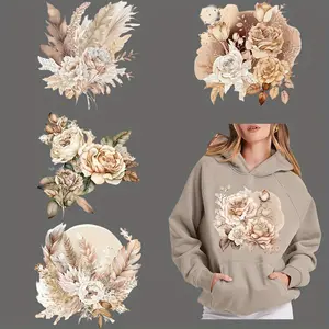 6 Bohemian-style Floral Heat Transfer Stickers - Washable Plastic DIY Iron-on Patches, Intricate Plant Patterns, No-Sew Decoration, Suitable for T-Shirts, Pants, Masks, Backpacks, Clothing Embellishment, Garment Decoration, Handcraft