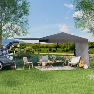 10x10 FT Portable Pop Up Canopy, Gray 210D Oxford Fabric Sun Shade with 2 Sidewalls for Commercial & Backyard Use