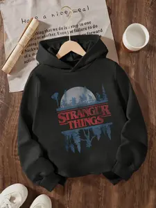 New Spring And Autumn Children's Clothing, Boys And Girls' Creative Hooded Sweatshirts, Graphic Casual Hoodie, Stranger Things Inverted World Print Shirts, Trendy, Casual Daily Wear Versatile And Suitable For All Occasions, Ideal Gift Choice