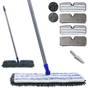 Microfiber Mops for Floor Cleaning,Dust Mop with 4 Reusable Pads,Flat Flip Mops for Wet & Dry Use,Professional Microfiber Mop for Hardwood,Laminate,Tile Floor Cleaning-1 Scraper