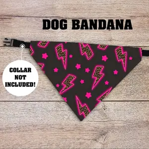 Pink Leopard Lightning Dog Bandana - Over The Collar - COLLAR NOT INCLUDED!  Pet Accessories, Cat Bandana, Handmade, Gifts For Pets, Animal, Doggy, Puppy, Cheetah, Western