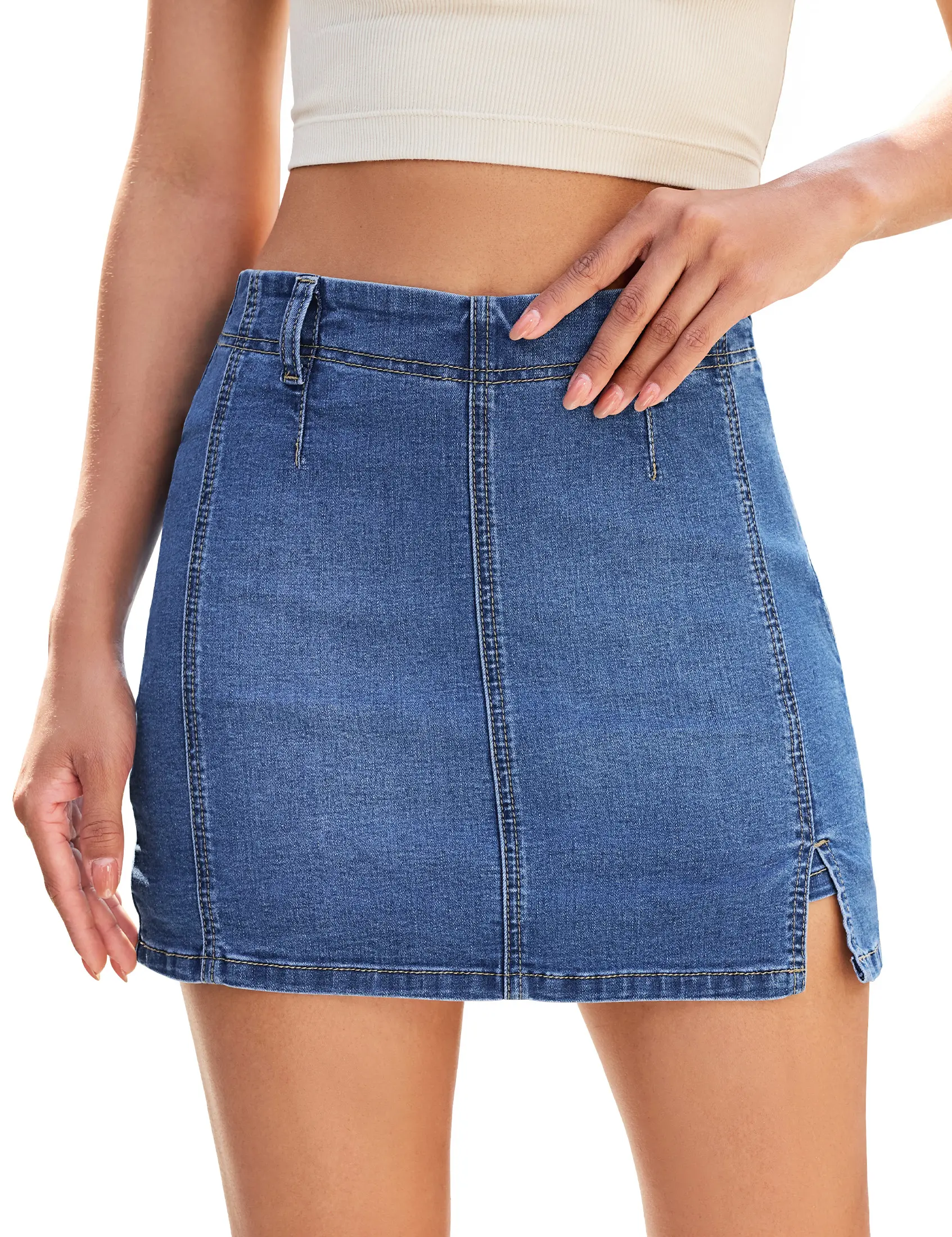 luvamia Jean Skorts for Woman High Waisted Side Slit Mini Short Skirt with Shorts Stretchy Denim Skirts Country Concert Minimalist,back to school shopping