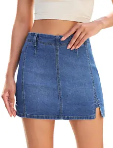 luvamia Jean Skorts for Woman High Waisted Side Slit Mini Short Skirt with Shorts Stretchy Denim Skirts Country Concert Minimalist