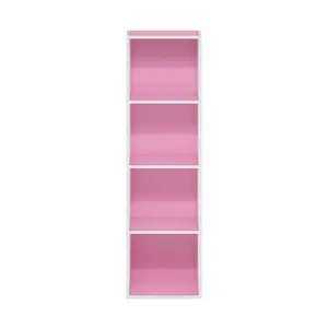 PASIR Bookcase, 4-Tier Modern Bookshelf, Open Shelf Bookcase, 9 x 12 x 42, for Living Room Bedroom Home Office, Pink/White, Four-Shelf
