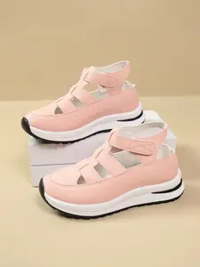 A pair of new large-size women's round-toe hollow breathable Velcro wedge sandals for outdoor wear, simple and comfortable for daily light commuting with a thick sole Walking Shoes Footwear Casual Sandals