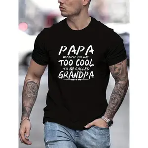 Funny Grandpa T-Shirt for Men - "Papa Because I'm Too Cool to Be Called Grandpa" Slogan, Loose Fit Casual Tee with White Text Print, Breathable All-Season Shirt, Cool Grandfather Gift Idea (/Christmas) - Black