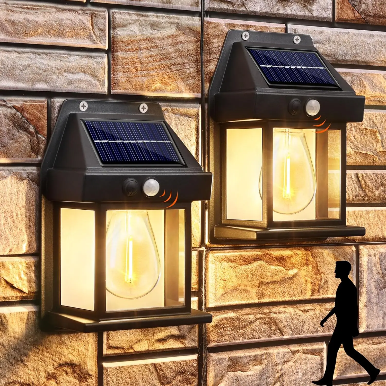 Outdoor Solar Wall Light, Dusk To Dawn Motion-Sensor Light Waterproof, Motion-Sensor Solar Porch Light, 3 Modes for Courtyard, Garage, Shed, Outdoor S