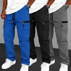 3-pack men’s solid-color plus-size tactical work pants featuring multiple pockets and faux zipper details; durable outdoor training pants available in various colors, suitable for fishing, outdoor activities, work, hiking, and camping, ideal for spring an