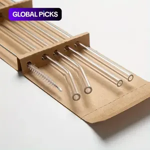 Transparent Glass Straws, 4 Counts Heat Resistant Washable Reusable Straw & 1 Count Straw Brush, Drinking Straws for Smoothies, Cocktails, and Drinks, Clear, Home Bar Accessories #GLOBAL PICKS
