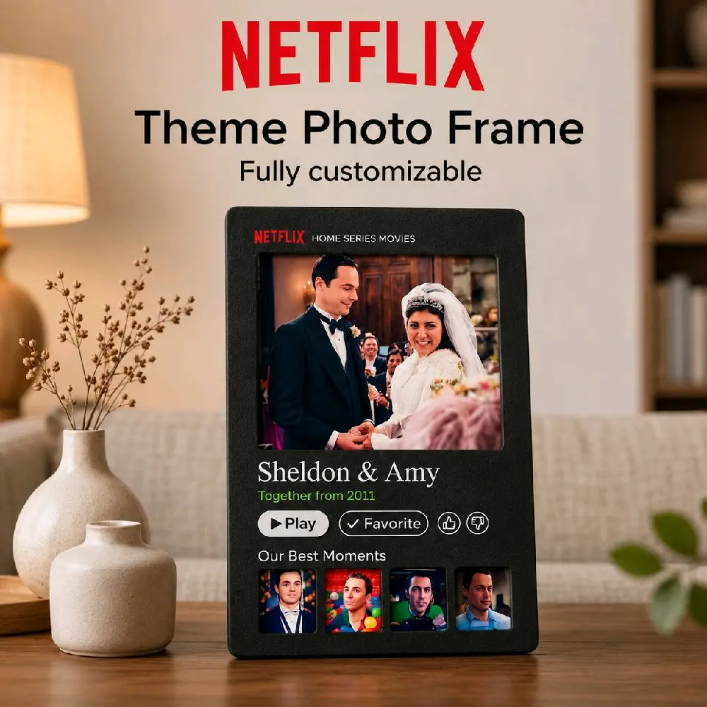 Personalized Netflix Inspired Photo Frame, Custom Couple Picture Frame, Anniversary Gift for Him and Her, Relationship Keepsake, Wall Decor