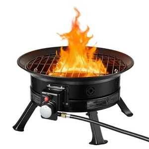 Propane Fire Pit 19-Inch, 53,000 BTU Portable Gas Fire Pit, with Grill Grate & Lava Rocks, Adjustable Flame, Folding Legs,Smokeless Outdoor Firebowl for Camping, Patio, Backyard, Deck, RV, Black On-Site