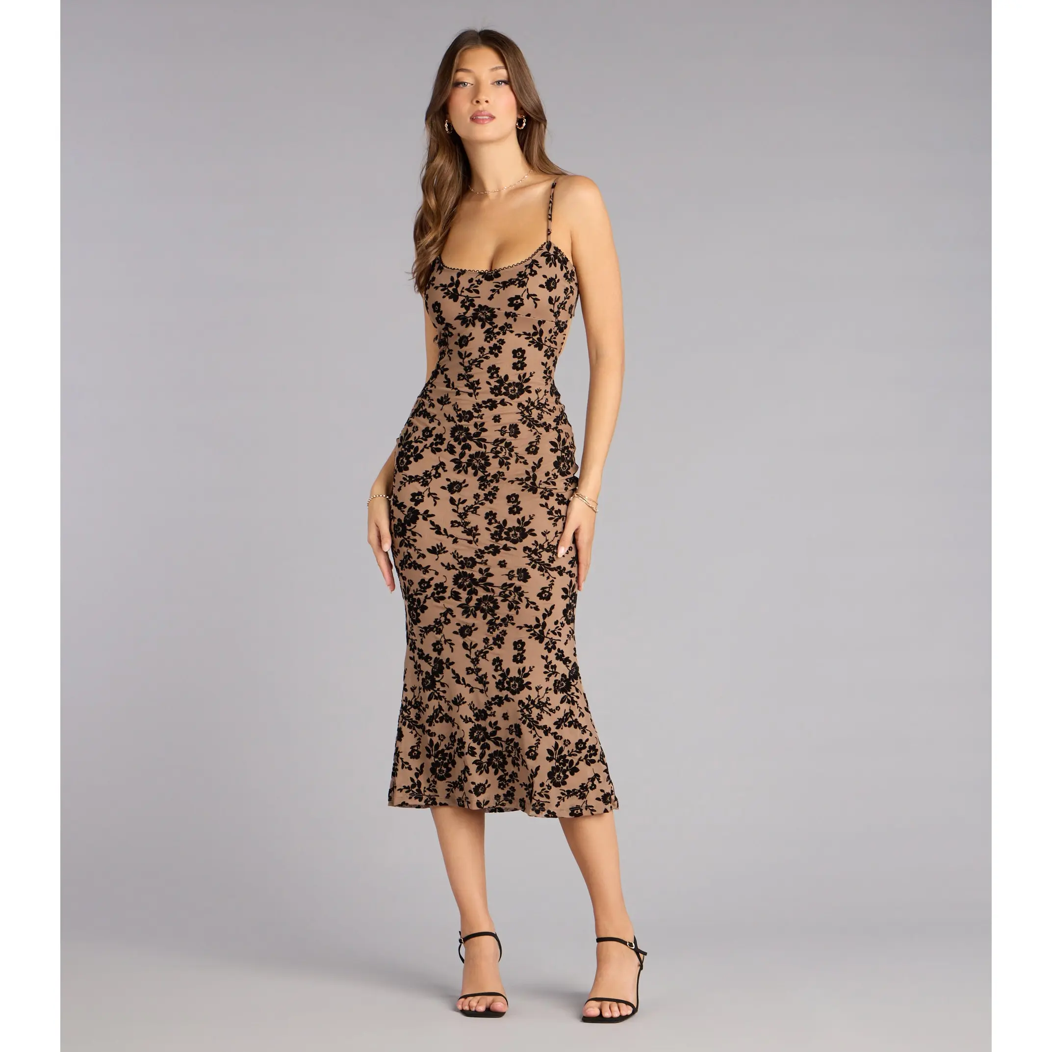 Barely Blushing Velvet Mesh Midi Dress