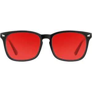 Unisex 99.9% Blue Green Light Blocking Sleep Glasses with Square Glasses Frame, Dual AR Coatings, Anti-Glare Red Lenses, Reduces Eyestrain, Improves Sleep Quality for Computer Gaming, Office Work & Daily Use