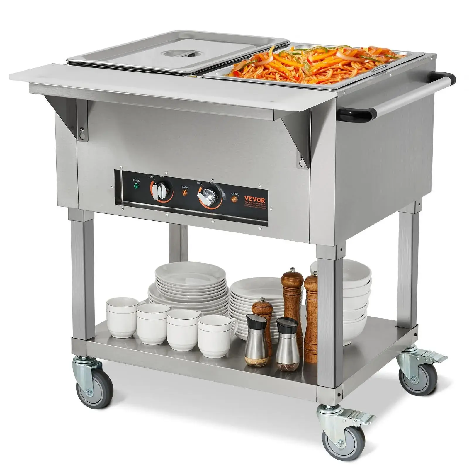 【Summerfinds】VEVOR 2-Pan Commercial Food Warmer,  2 x 20.6QT Electric Steam Table, 1000W Professional Buffet Catering Food Warmer with 4 Wheels (2 Lockable), Food Grade Stainless Steel Server for Party Restaurant