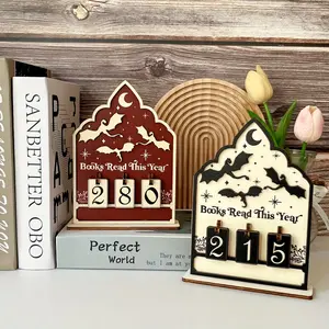 1 Set Wooden Annual Reading Counting Ornament - Night Court Reading Recorder Can Track Up to 999 Books, DIY Text with Base, Office Books, Bookshelf Decoration, Book Lover Gift, Book Display and Storage, Reading Challenge, Wooden Home Sign