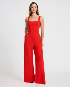 Express Square Neck Cutout Wide Leg Jumpsuit with Pockets