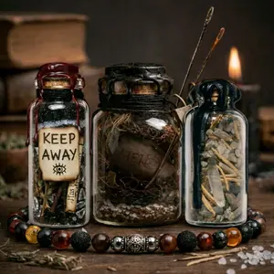 3 Handmade Spell Jars 1oz Updated + Beaded Bracelet Set