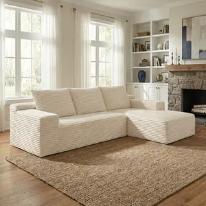 Vacuum Compression Full High Density Sponge Sofa Corduroy Fabric L-Shaped Corner Living Room Furniture
