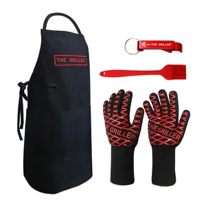 The Griller BBQ Apron and BBQ Gloves Griller kit Heat Resistant Oven Mitts (Gloves, Apron, Opener, Brush)