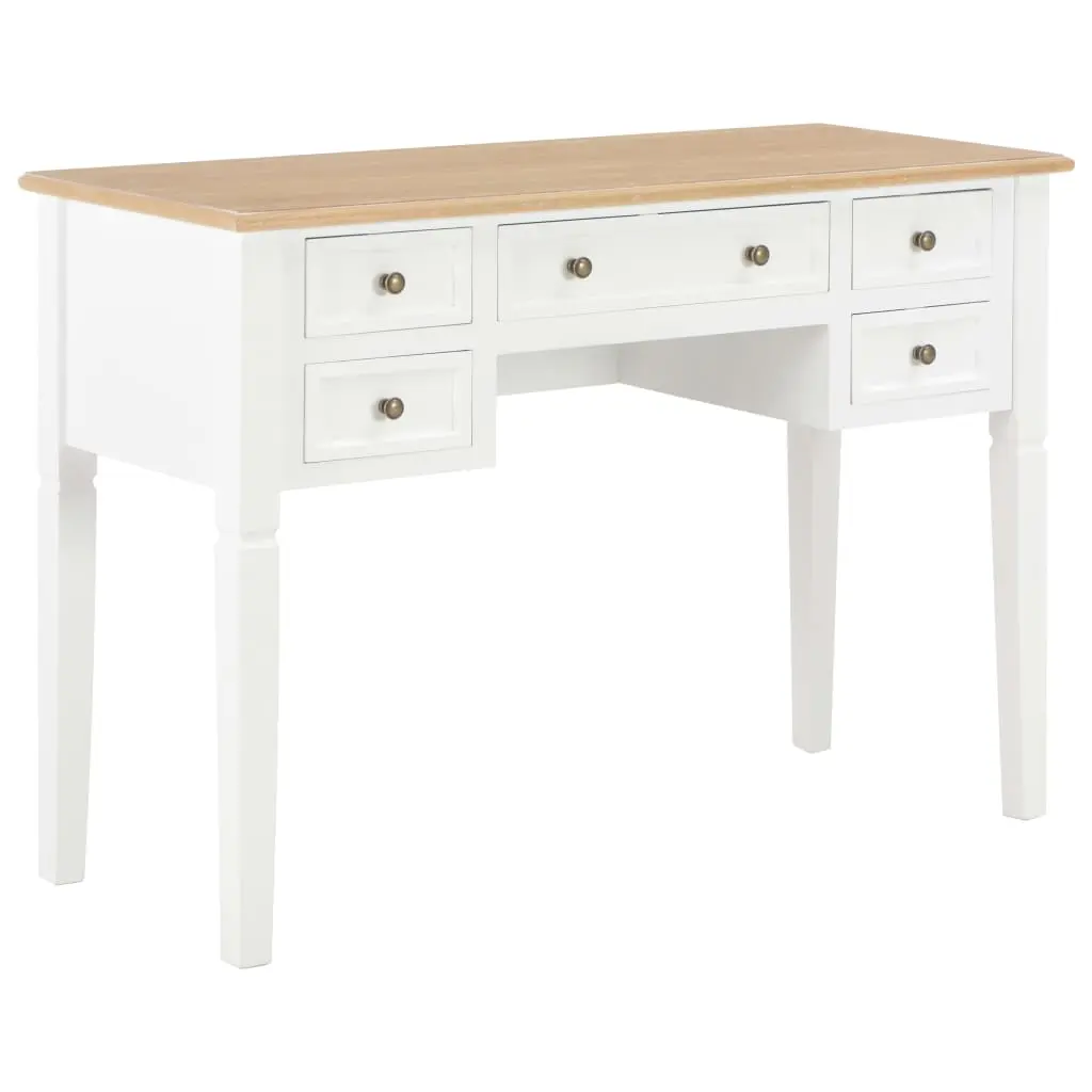 vidaXL Writing Desk, Computer Desk with Storage Drawers, Laptop Table for Home Office, Workstation Table, Farmhouse Scandinavian Style, White Wood 280069