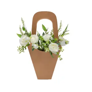 9" x 16 1/2" Brown Paper Hand Basket Flower Carriers - 12 Pc.