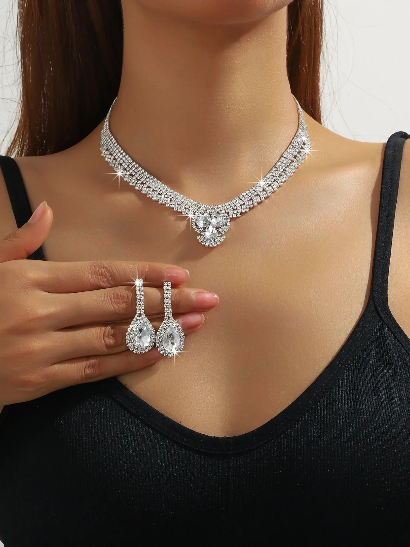 Bride Jewelry Luxury New High-End Water Drop Necklace Earrings Set, Elegant Bridal Accessories, Perfect Wedding Gift