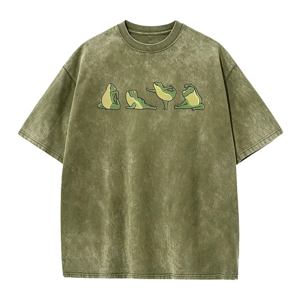 Women's Vintage Frog Yoga T-Shirt - Soft Breathable Short Sleeve Top with Cute Frog Print, Round Neck for Yoga & Casual Wear Suitable for Spring Summer Fal