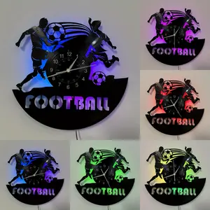 Creative Vinyl Wall Clock, Football Match Style Pattern, Multicolor LED Lights, Silent Clock Movement, Perfect for Living Room Bedroom Office Decor
