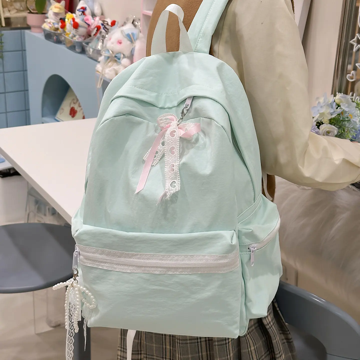 new school bag in niche style for high school and junior high school girls, blue high-appearance simple backpack with large capacity for women