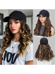 Heat-Resistant Synthetic Wig for Women - 18inch Long Curly Wavy Hair Extensions with Adjustable Baseball Cap 210g Natural for Everyday use Natural Looking Wig