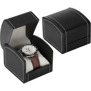 Luxury Single Watch Gift Box with Removable Pillow, PU Leather Single Watch Case Wristwatch Jewelry Storage Display Holder for Men and Women (Black)