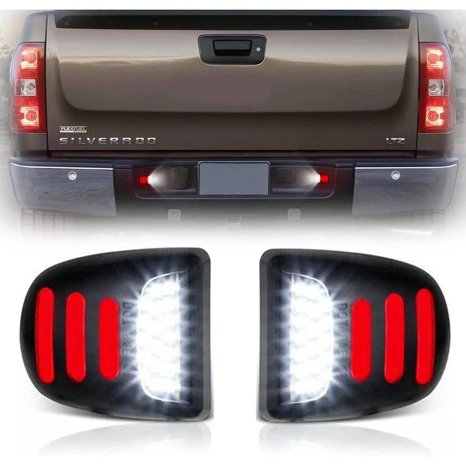 2x LED License Plate Tag Lights - OLED Neon Tube Automotive Lamp Assemblies with 3-Row Red LEDs, Easy-Install Led Car Lights, Vehicle Accessories for Chevy Silverado 1500/GMC Sierra 1500-3500, Suburban, Tahoe, Yukon XL, Cadillac Escalade