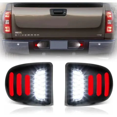 2x LED License Plate Tag Lights - Vehicle Accessories with 3-Row Red LEDs, Eco-Friendly OLED Neon Tube Assemblies, Fully Plug&Play Direct-Fit Rear Led Backlights for Chevy Silverado 1500/GMC Sierra 1500-3500, Suburban, Tahoe, Yukon XL, Cadillac Escalade