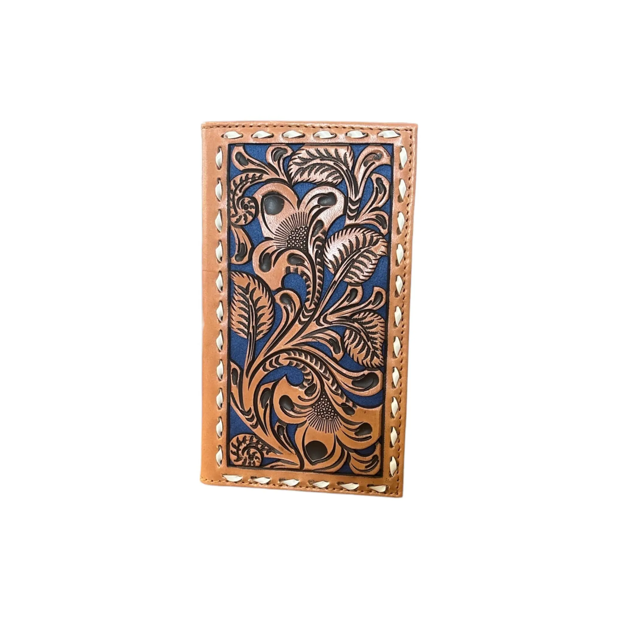 Nocona Men's Blue-Toned Artisan Cowboy Wallet, Inlay Tooled Embossing Leather Fashion Rodeo Wallet, Artisan Men's Wallets, Blue-Toned Men's Wallets